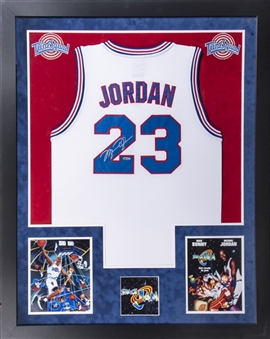 Michael Jordan Signed Tune Squad "Space Jam" Jersey In 36x44 Framed Display (UDA)